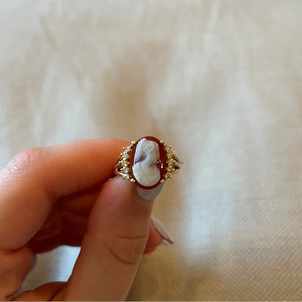 CAMEO❤️14K Gold❤️Diamond and Agate Cameo Portrait Statement Ring